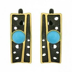 Earrings yellow Gold 14k, Rhodium Turquoise